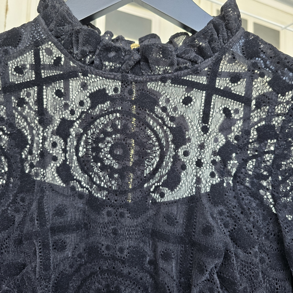Size 6- 8 Calvin Klein Burnout Velvet Lace Bell-Sleeve Dress. See Measurements - Picture 4 of 12